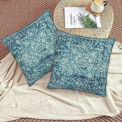 Teal Carpet Pattern Boho Pillow Covers 16x16 Set of 2 - color: Teal, size: 16" x 16" (Pack of 2)