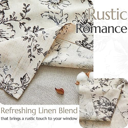 jinchan Floral Linen Kitchen Valance Curtain, 50x18, 1 Panel, Black - color: Flower Black on Beige, size: 50"W x 18"L (Pack of 1)