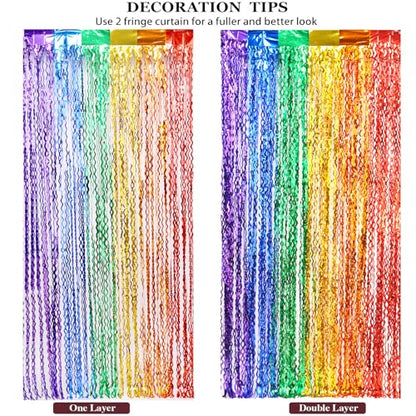 CYLMFC 3 Pack Rainbow Foil Curtains - 3.3x6.6ft Metallic Streamers Tinsel Curtains Background for Photo Booth Birthday Weddings Carnivals Graduation - color: 6 Color Rainbow