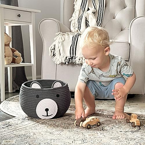 CherryNow Baby Basket for Gifts Empty, Cute Bear Design, Grey - color: Grey, size: 10.5"D x 8.5"H