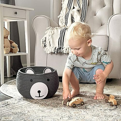 CherryNow Baby Basket for Gifts Empty, Cute Bear Design, Grey - color: Grey, size: 10.5"D x 8.5"H