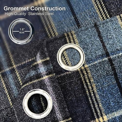 always4u Woolen Look Plaid Curtains Modern Window Panels Navy Blue Check Tartan Curtains for Living Room Bedroom 2 Panels Navy Blue 54 * 84 Inches - color: Navy Blue, size: 54"W x 84"L (Pack of 2)
