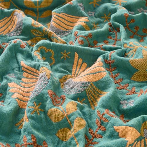 Boho Throw Blanket, 100% Soft Cotton Floral Quilt, Twin 60"x 80" - color: Spring Blue, size: Twin 60"x80"