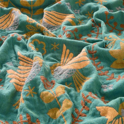 Boho Throw Blanket, 100% Soft Cotton Floral Quilt, Twin 60"x 80" - color: Spring Blue, size: Twin 60"x80"