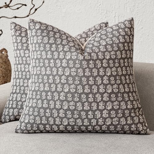 Foindtower Decorative Floral Print Throw Pillow Covers 18×18 Rustic Gray - color: Stone Gray, size: 18" x 18" (Pack of 2)
