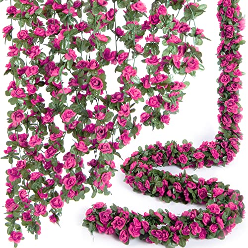 8Pcs x 8.2FT Artificial Flower Garland Rose Vine Decor, Magenta Flower - color: Spring Magenta 8pcs, 1.5" Rose Flowers, size: 8.2FT Vines