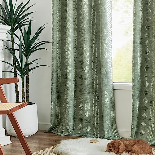 jinchan Boho Blackout Curtains 63 Inch Length for Bedroom Living Room - color: Boho | White on Sage Green, size: 52"W x 63"L (Pack of 2)