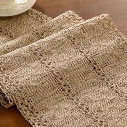 Burlap Brown Woven Table Runner Cotton Linen 11"×72" - color: Burlap Brown, size: 11" × 70"