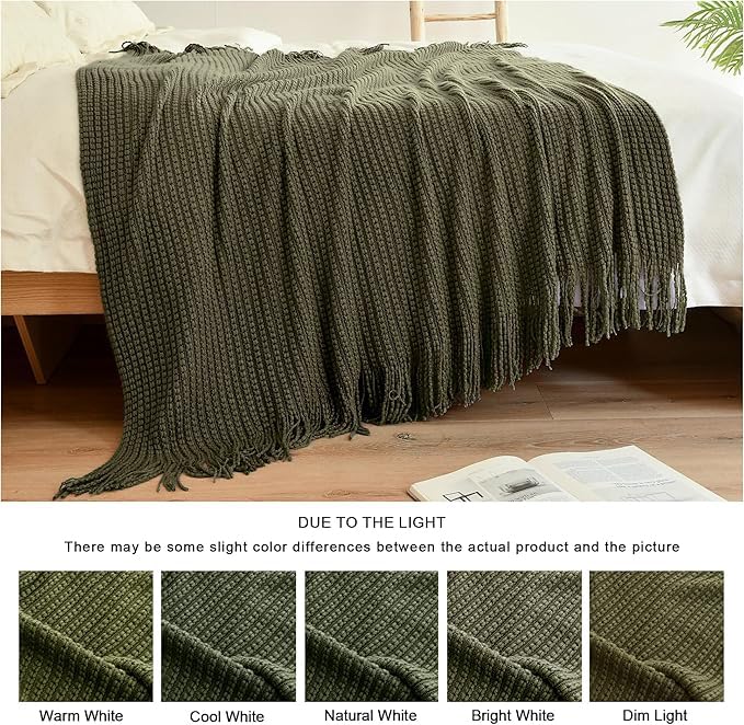 Blagic Knit Throw Blanket for Couch and Bed with Tassels,Dark Green,50"x60" - color: B-dark Green, size: 50 × 60 in
