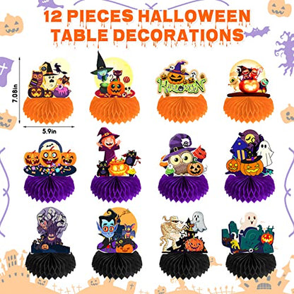12 Pack Halloween Honeycomb Centerpieces Table Decorations,Pumpkin Ghost Witch Cat Tombstone and More Halloween Elements for Halloween Party Favors Supplies,Cute Party Home Room Table Desk Decor