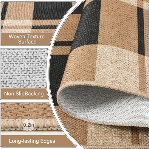AROGAN 2x3 Checkered Jute Mat, Washable Non-Slip Farmhouse Rug, Black/Brown - color: Nature, size: 2' x 3' (Rectangular)