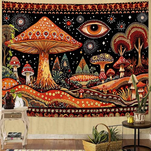 Lifeel Orange Hippie Moshroom Tapestry, Abstract Aesthetic Boho Surreal Eye Tapestries for Bedroom Living Room Dorm - color: Orange, size: 48"L x 36"W