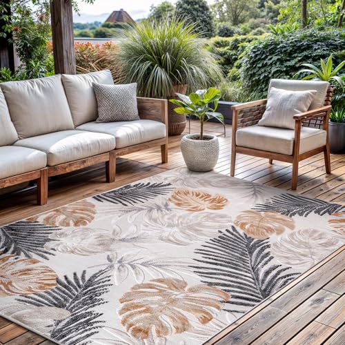 CAMILSON Indoor Outdoor Rug, Yellow 6’x9’ Leaf Tropical Botanical Area Rugs for Indoor and Outdoor patios, Easy-Cleaning Non-Shedding Living Room, Garden and Kitchen Washable Outside Carpet (6x9) - color: 3002 Yellow, size: 6' x 9' (Rectangular)