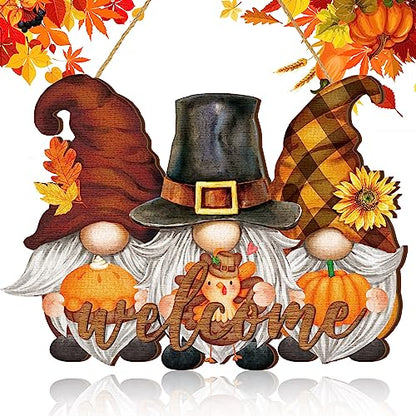 Huwena Fall Decorations for Home, Wooden Gnome Welcome Door Sign Harvest - style: Pumpkin Gnome Style