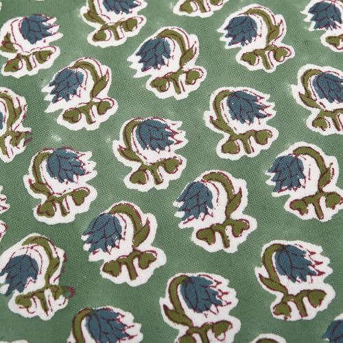 Ridhi Basil Green Block Print Ruffle Pillow Covers 16x16 Inch Set of 2 - color: Basil Green, size: 16" x 16" (Pack of 2)