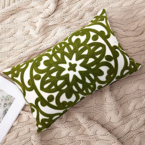 Alysheer Embroidered Lumbar Throw Pillow Cover 12"x 20", 1pc Olive Green - color: Olive Green, size: 20" x 12" (Pack of 1)