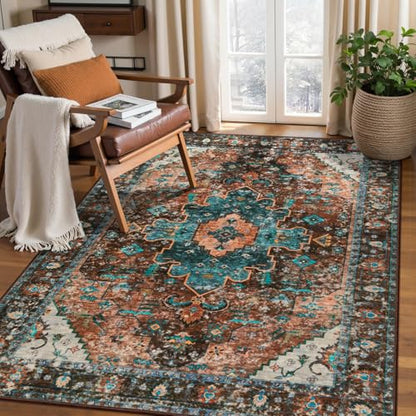 Ciicool Washable 3x5ft Area Rug,Boho Soft Non-Slip for Kitchen Entryway - color: Brick Red/Dull Teal, size: 3' x 5' (Rectangular)