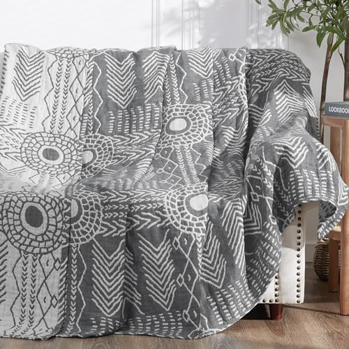 jinchan 100% Cotton Muslin Blanket Twin Boho Throw Blanket 60x80 Gray - color: A. Boho Grey, size: 60"x80"
