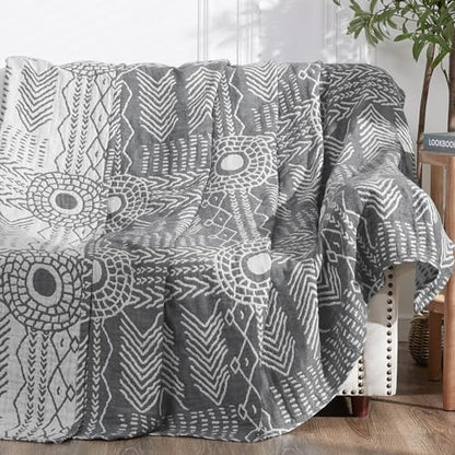 jinchan 100% Cotton Muslin Blanket Twin Boho Throw Blanket 60x80 Gray - color: A. Boho Grey, size: 60"x80"