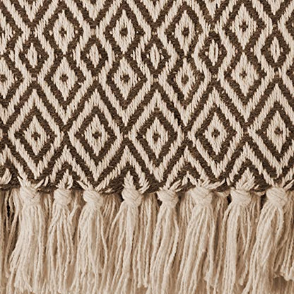 DII Rustic Farmhouse Double Diamond Woven Throw, 50x60, Brown - color: Brown, size: 50x60"