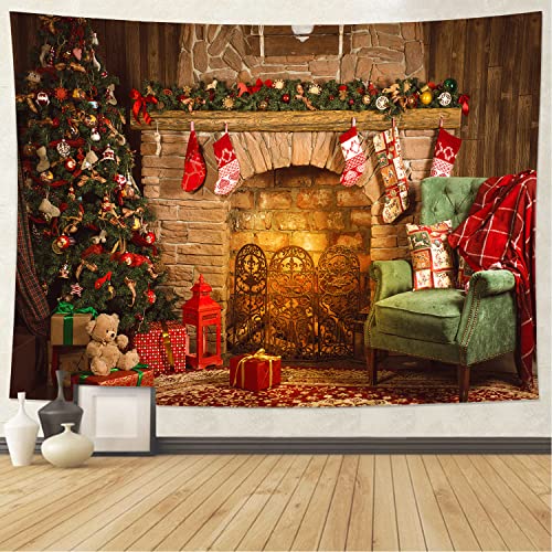 Mr.Bee Wall Tapestry Christmas Colorful Tapestries Backdrop, Xmas Santa Claus, Tree & Fire Place for The Living Room Background Hanging Party Home Decor Series B, 90 inx71 in (WxL)/230 cmx180 cm - color: Series B