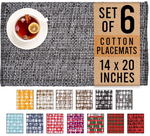 Urban Villa Two Tone Placemat Cotton Tablemat 14x20 (Set of 6) Black White - color: Black/White, size: 14" x 20"