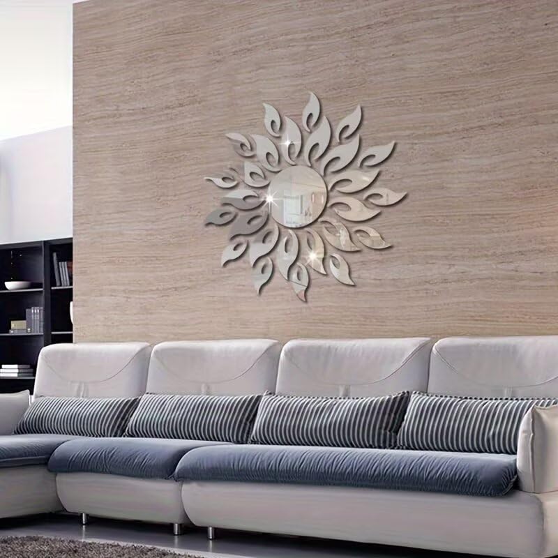 27PCS Sunflower Acrylic Mirror Wall Stickers, Mirror Wall Decals for Living Room Bedroom TV Background, Modern Home Decor Gift for Housewarming
