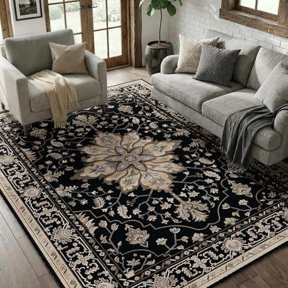 RELEANY Washable Area Rug, 5'x7', Black/Neutral - color: Black/Neutral, size: 5' x 7' (Rectangular)