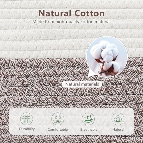 ECDYQXVU 15x10x9 Woven Cotton Rope Storage Basket, Leather Handles 1 Pack - color: White/Brown-1 Pack, size: 1 Pack
