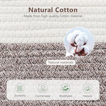 ECDYQXVU 15x10x9 Woven Cotton Rope Storage Basket, Leather Handles 1 Pack - color: White/Brown-1 Pack, size: 1 Pack