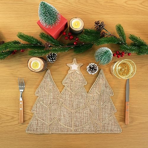 Feuille Burlap Farmhouse Winter Placemats Set of 4 Christmas Tree Holiday Placemats for Table Decorations - style: Christmas Tree