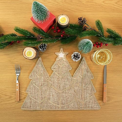 Feuille Burlap Farmhouse Winter Placemats Set of 4 Christmas Tree Holiday Placemats for Table Decorations - style: Christmas Tree