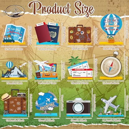 Marsui 12 Pcs Travel Wooden Centerpieces, Adventure Party Decor - style: Travel
