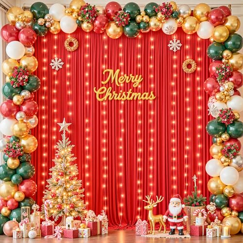 20ft x 10ft Red Backdrop Curtains with Lights String for Party - color: Red, size: W5' x H10'(4 panels)