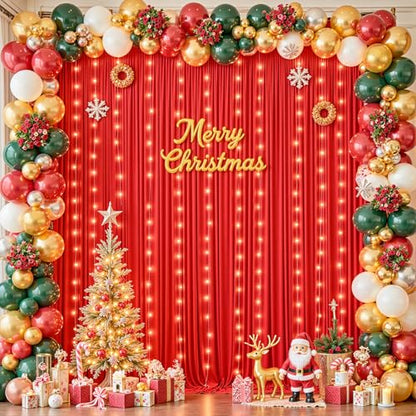 20ft x 10ft Red Backdrop Curtains with Lights String for Party - color: Red, size: W5' x H10'(4 panels)