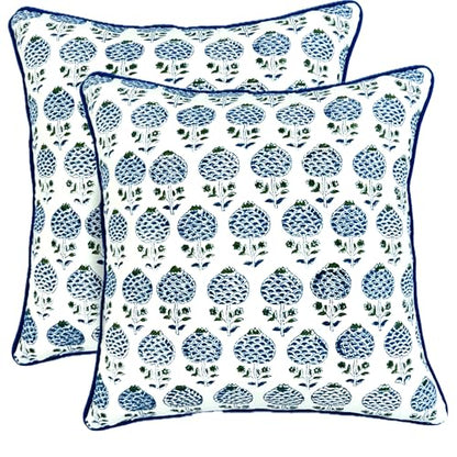 ATOSII Cotton Blockprint Throw Pillow Cover, Roma Blue, Set of 2, 20 X 20 - color: Roma Blue, size: 20" x 20" (Pack of 2)