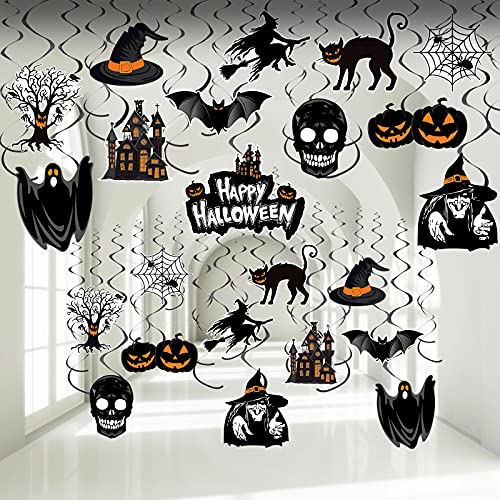 Censen 53 Pcs Halloween Hanging Swirl Decorations - Hanging Halloween Ceiling Streamers Happy Boo Day Witch Pumpkin Ghost Cutout Swirl for Indoor Outdoor Office Supplies(Scared) - style: Scared Style
