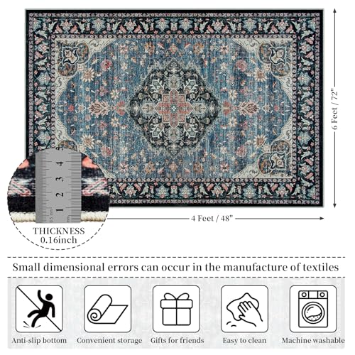 Amearea Vintage Design Area Rug for Living Room, 4x6 Navy Blue Bedroom Rug - color: Dark Blue, size: 4' X 6' (Rectangular)