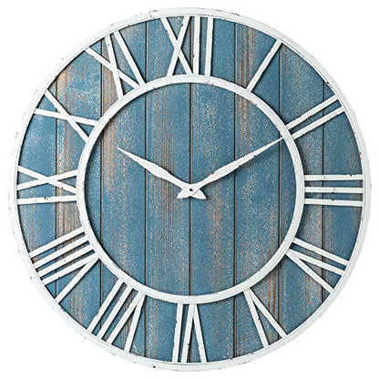 30" Coastal Wall Clock - Metal & Solid Wood Noiseless Weathered Beach Blue Wall Clock - color: Coastal Blue, size: 30-inch