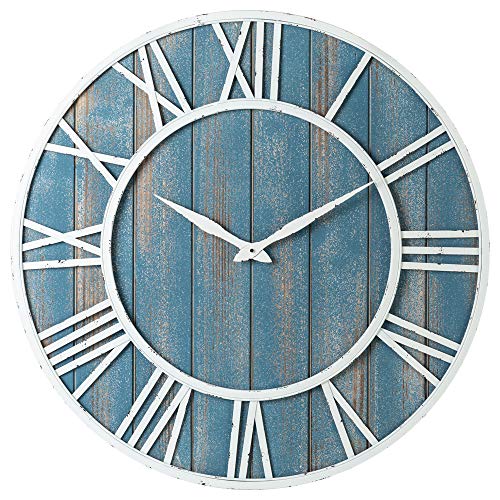 30" Coastal Wall Clock - Metal & Solid Wood Noiseless Weathered Beach Blue Wall Clock - color: Coastal Blue, size: 30-inch