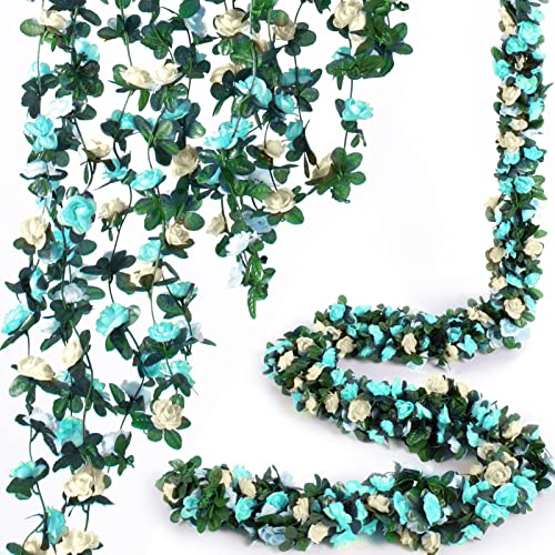 8Pcs x 8.2FT Artificial Flower Garland Floral Rose Vine Decor, Blue Flower - color: Spring Blue White 8pcs, 1.5" Rose Flowers, size: 8.2FT Vines