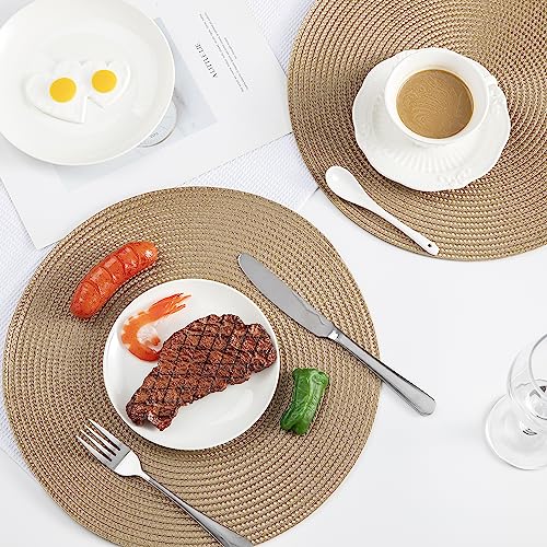Round Placemats, Crossweave Heat Resistant Classic Woven Round Place Mats Diameter 13.5 inch for Kitchen Table Set of 6 (Brown) - color: Brown