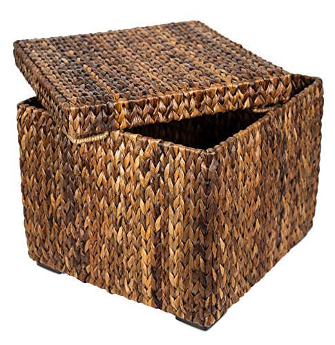 BIRDROCK HOME Woven Seagrass Storage Ottoman Cube with Lid, Espresso, 18” - color: Espresso