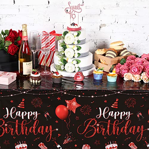 Tudomro 3 Pcs Plastic Happy Birthday Party Tablecloths,Black Red - color: Black Red