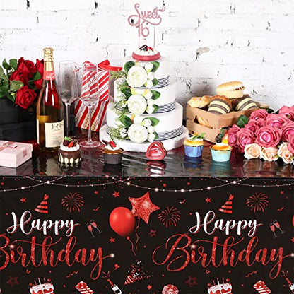 Tudomro 3 Pcs Plastic Happy Birthday Party Tablecloths,Black Red - color: Black Red
