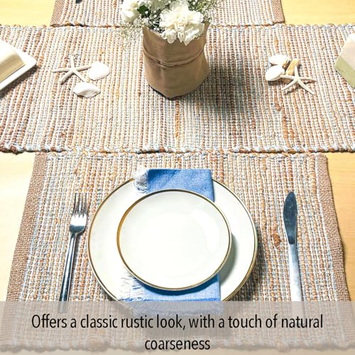 Chardin Home Natural Jute Placemats, Sky Blue-White, Set of 4, 13x19 in - color: Natural Jute-sky Blue-white, size: 13x19 Inch.