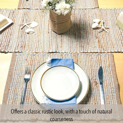 Chardin Home Natural Jute Placemats, Sky Blue-White, Set of 4, 13x19 in - color: Natural Jute-sky Blue-white, size: 13x19 Inch.