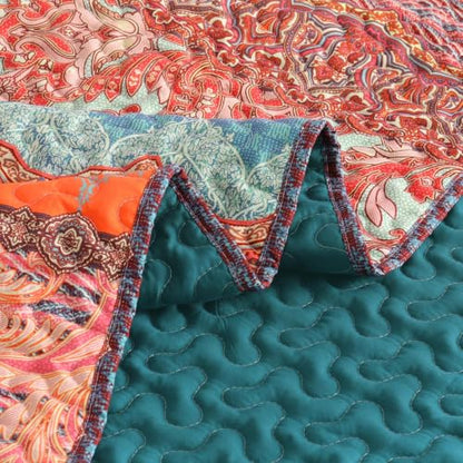 Exclusivo Mezcla Reversible Boho Quilted Throw Blanket, 60"x 80" - color: Bohemian Teal, size: 60 x 80 inch