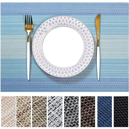 LEXMORE Placemats Set of 6 Vinyl/Plastic Woven Place Mats for Kitchen Table Indoor/Outdoor Washable Placemat Wipeable Dining Table Mats(Ocean Geode) - color: B-ocean Geode