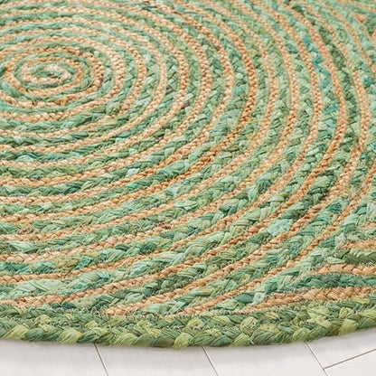 SAFAVIEH Cape Cod Collection Area Rug - 4' Round, Green & Natural, Handmade Boho Braided Circles Jute & Cotton, Ideal for the Living Room, Bedroom, Dining Room (CAP203Y-4R) - color: Green/Natural, size: 4' (Round)